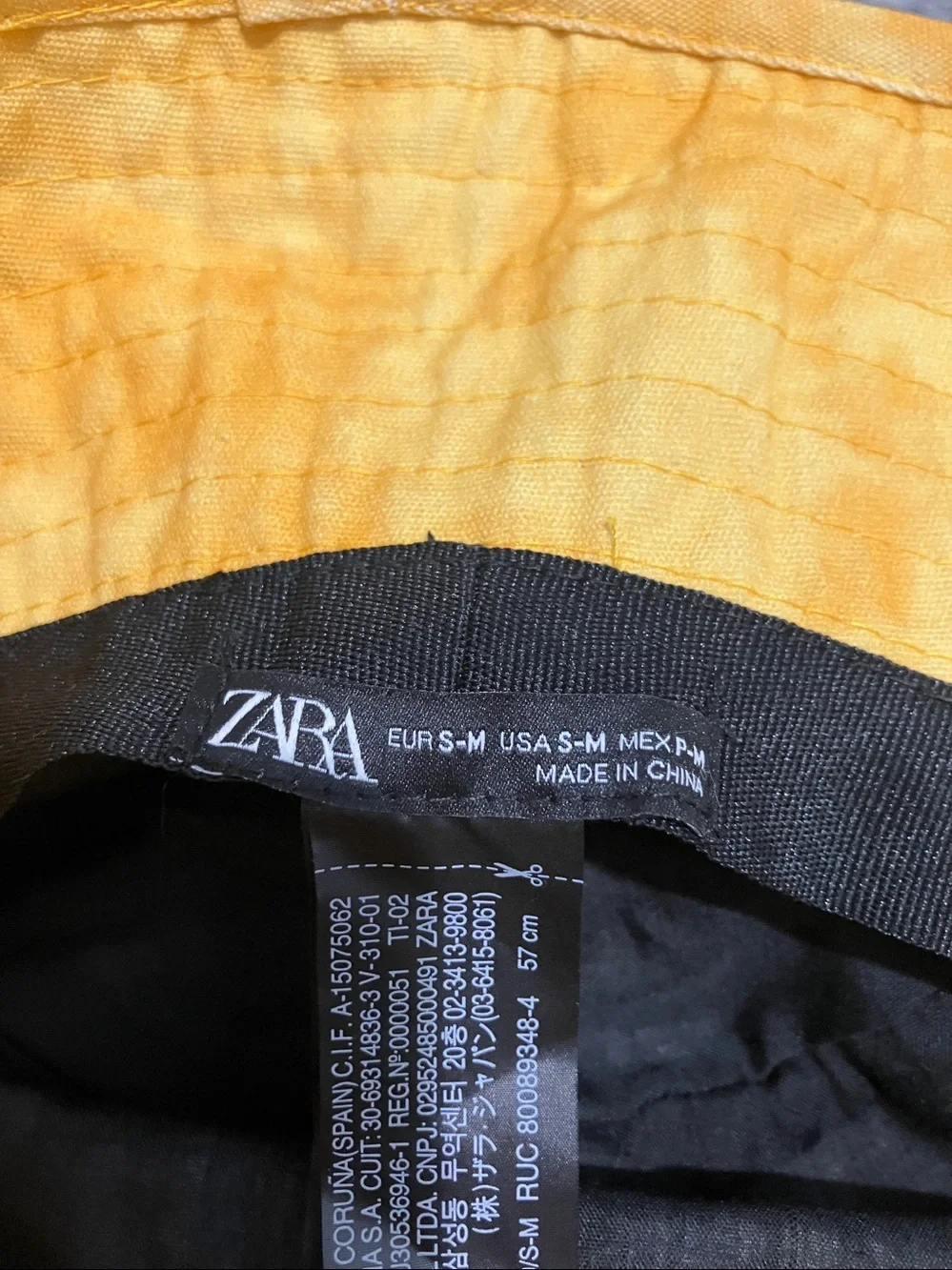 ZARA Unisex yellow, Cotton tie-dye bucket hat | S/M